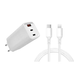 Kabel und Wandgesteck (USB-C + Lightning) 65W - WTK