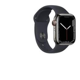 Apple Watch (Series 7) 2021 GPS + Cellular 45 mm - Rostfreier Stahl Graphit - Sportarmband Schwarz