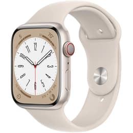Apple Watch (Series 8) 2022 GPS + Cellular 45 mm - Aluminium Polarstern - Sportarmband Weiß