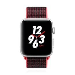 Apple Watch (Series 3) 2017 GPS 42 mm - Aluminium Silber - Nylonarmband Bright Crimson Black