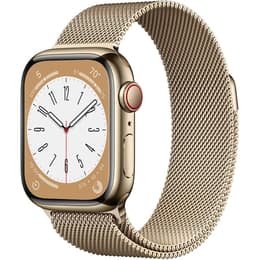 Apple Watch Series 8 (2022) GPS + Cellular 41 mm - Rostfreier Stahl Gold - Milanaise Armband Gold