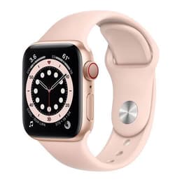 Apple Watch (Series 6) 2020 GPS + Cellular 44 mm - Rostfreier Stahl Gold - Sportarmband Rosa
