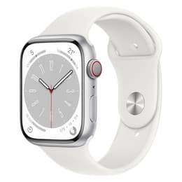 Apple Watch (Series 8) 2022 GPS + Cellular 45 mm - Aluminium Silber - Sportarmband Weiß