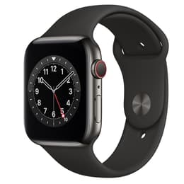 Apple Watch (Series 6) 2020 GPS + Cellular 44 mm - Rostfreier Stahl Graphit - Sportarmband Schwarz