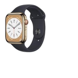Apple Watch Series 8 (2022) GPS + Cellular 41 mm - Rostfreier Stahl Gold - Sportarmband Schwarz