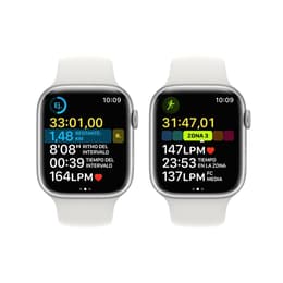 Apple Watch (Series 8) 2022 GPS 45 mm - Aluminium Silber - Sportarmband Weiß