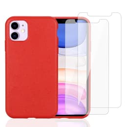 Hülle iPhone 11 und 2 schutzfolien - Natürliches Material - Rot