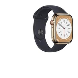 Apple Watch Series 8 (2022) GPS + Cellular 45 mm - Rostfreier Stahl Gold - Sportarmband Schwarz