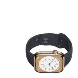 Apple Watch Series 8 (2022) GPS + Cellular 45 mm - Rostfreier Stahl Gold - Sportarmband Schwarz