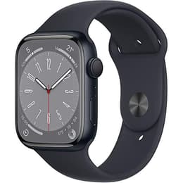 Apple Watch (Series 8) 2022 GPS 45 mm - Rostfreier Stahl Schwarz - Sportarmband Schwarz