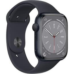 Apple Watch (Series 8) 2022 GPS 45 mm - Rostfreier Stahl Schwarz - Sportarmband Schwarz