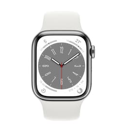 Apple Watch (Series 8) 2022 GPS + Cellular 41 mm - Rostfreier Stahl Silber - Sportarmband Weiß