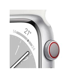 Apple Watch (Series 8) 2022 GPS + Cellular 41 mm - Rostfreier Stahl Silber - Sportarmband Weiß