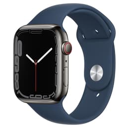 Apple Watch (Series 7) 2021 GPS + Cellular 45 mm - Rostfreier Stahl Graphit - Sportarmband Blau