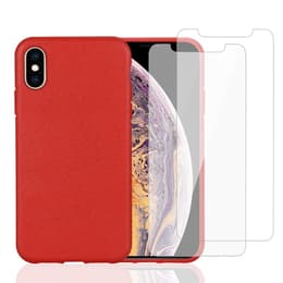 Hülle iPhone X/XS und 2 schutzfolien - Natürliches Material - Rot