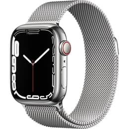 Apple Watch Series 7 (2021) GPS + Cellular 41 mm - Rostfreier Stahl Silber - Milanaise Armband Grau