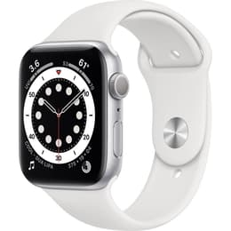 Apple Watch (Series 6) 2020 GPS 44 mm - Rostfreier Stahl Silber - Sportarmband Weiß