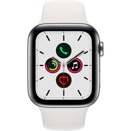 Apple Watch (Series 5) 2019 GPS 44 mm - Rostfreier Stahl Silber - Sportarmband Weiß