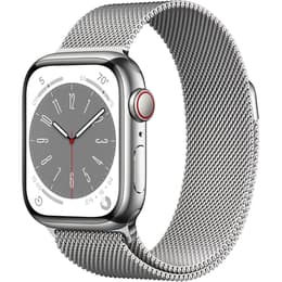 Apple Watch Series 8 (2022) GPS + Cellular 41 mm - Rostfreier Stahl Silber - Milanaise Armband Grau