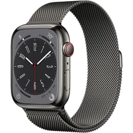 Apple Watch Series 8 (2022) GPS + Cellular 45 mm - Rostfreier Stahl Silber - Milanaise Armband Schwarz