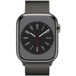 Apple Watch Series 8 (2022) GPS + Cellular 45 mm - Rostfreier Stahl Silber - Milanaise Armband Schwarz