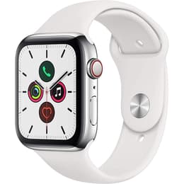 Apple Watch (Series 5) 2019 GPS + Cellular 44 mm - Rostfreier Stahl Silber - Sportarmband Weiß