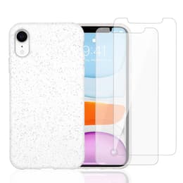 Hülle iPhone XR und 2 schutzfolien - Natürliches Material - Weiß