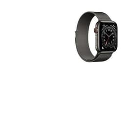 Apple Watch (Series 7) 2021 GPS + Cellular 45 mm - Aluminium Schwarz - Milanaise Armband Silber