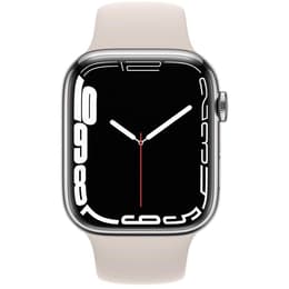 Apple Watch (Series 7) 2021 GPS + Cellular 45 mm - Rostfreier Stahl Grau - Sportarmband Weiß