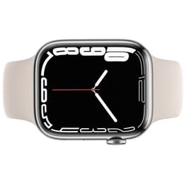 Apple Watch (Series 7) 2021 GPS + Cellular 45 mm - Rostfreier Stahl Grau - Sportarmband Weiß