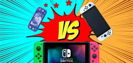Eine Nintendo Switch, eine Switch Lite und eine switch OLED