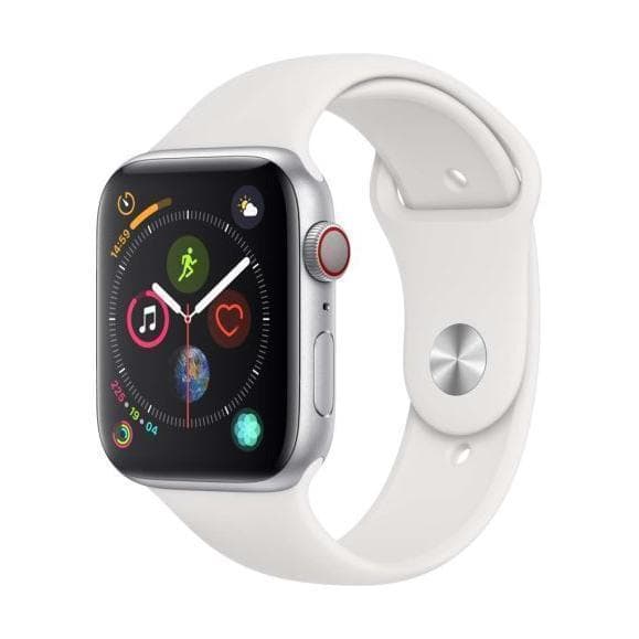 Apple Watch (Series 4) September 2018 44 mm - Rostfreier Stahl Silber - Armband Sportarmband Weiß