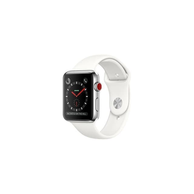 Apple Watch (Series 3) 2017 42 mm - Rostfreier Stahl Silber - Armband Sportarmband Weiß