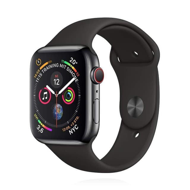 Apple Watch (Series 4) September 2018 44 mm - Rostfreier Stahl Space Grau - Armband Sportarmband Schwarz
