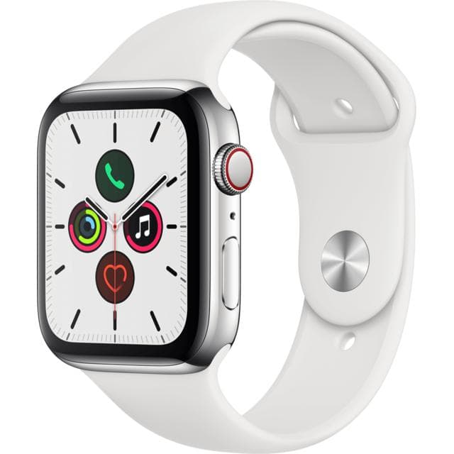 Apple Watch (Series 5) GPS + Cellular 44 mm - Aluminium Silber - Sportarmband Weiß