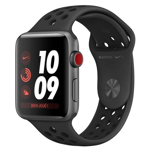 Apple Watch (Series 3) GPS + Cellular 42 mm - Aluminium Space Grau - Nike Sportarmband Schwarz